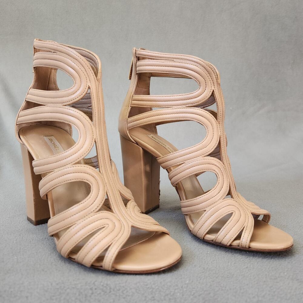 MICHAEL KORS COLLECTION Heels Runway Pamina Calf Leather Cream Sz 8/38.5